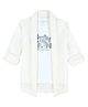Charchit Cotton Blend Woven Full Sleeves Abstract Designed Shrug With Stay Strong Text Printed Tee - White