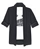 Charchit Cotton Blend Woven Full Sleeves Solid Shrug With Typography Text Printed Tee - Black