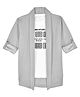 Charchit Cotton Blend Woven Full Sleeves Solid Shrug With Typography Printed Tee - Grey