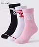 Pine Active Cotton Lycra Knit Terry Breathable Crew Length Athletic Socks With Numeric Text Design Pack of 3 - White, Black & Pink