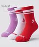 Pine Active Cotton Lycra Knit Terry Breathable Crew Length Athletic Socks With Text Design Pack of 3 - White, Lilac & Red