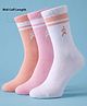 Pine Active Cotton Lycra Knit Terry Breathable Mid Calf Length Athletic Socks With Design Pack of 3 - White, Pink & Orange