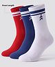 Pine Active Cotton Lycra Knit Terry Breathable Knee Length Football Socks With Design Pack of 3 - White, Blue & Red