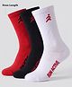 Pine Active Cotton Lycra Knit Terry Breathable Knee Length Football Socks With Text Design Pack of 3 - White, Black & Red