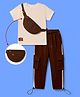 OLLINGTON ST. Sinker Knit Half Sleeve T-Shirt With Pouch & Textured Lycra Toggle Joggers Set - Offwhite & Brown