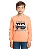 CAVIO Cotton Blend Woven Full Sleeves Dimension Text Printed Sweatshirt - Orange