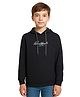 CAVIO Cotton Blend Woven Full Sleeves Worldwide Text Printed Hooded Sweatshirt - Black