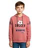 CAVIO Cotton Blend Woven Full Sleeves Soccer Text Printed Hooded Sweatshirt - Light Red