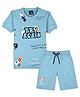 CAVIO Cotton Blend Woven Half Sleeves Try Again Text Printed Tee & Shorts Set - Sky Blue