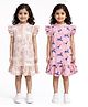 Anthrilo Cotton Blend Knit Pack Of 2 Cap Sleeves Ruffle Detailed Unicorn & Carousel Horse Printed Dresses - Pink
