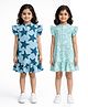 Anthrilo Cotton Blend Knit Pack Of 2 Cap Sleeves Ruffle Detailed Stars & Footballs Printed Dresses - Blue