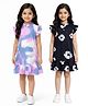 Anthrilo Cotton Blend Knit Pack Of 2 Cap Sleeves Ruffle Detailed Tie Dye & Floral Printed Dresses - Blue Pink & Black