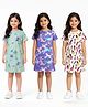 Anthrilo Cotton Knit Pack Of 3 Half Sleeves Unicorn & Butterfly Printed Night Dresses - Green Purple & White
