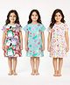 Anthrilo Cotton Knit Pack Of 3 Half Sleeves Ice Cream & Hearts Printed Night Dresses - Green Purple & White
