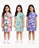 Anthrilo Cotton Knit Pack Of 3 Half Sleeves Unicorn & Butterfly Printed Night Dresses - White Green & Purple