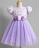 Mark & Mia Woven Half sleeves Party Dress With Floral Embroidery & Applique - Lavender