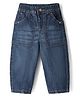 Bonfino Cotton Mixes Woven Full Length Washed Jeans with Panelled Balloon Fit - Blue