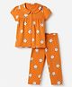 Babyhug Cotton Knit Half Sleeves Top & Pyjama Night Suit Co-ords With Floral Print - Orange