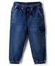 Bonfino Woven Full Length Solid Color Jeans with  Cargo Pockets - Navy Blue