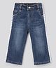Bonfino Cotton Woven Full Length Wide Leg Washed Denim Jeans With Lace Detail - Blue