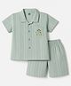 Mini Taurus Cotton Woven Half Sleeves Shirt & Shorts Night suit With Text Embroidery - Green