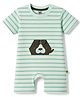 Mini Taurus Knitted Half Sleeves Striped & Animal Embroidered Romper - Mint