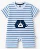 Mini Taurus Knitted Half Sleeves Striped & Animal Embroidered Romper - Light Blue