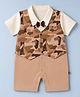 Mini Taurus Knit Half Sleeves Party Romper with Camouflage Print & Attached Bow- Light Brown