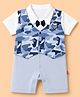 Mini Taurus Knit Half Sleeves Party Romper with Camouflage Print & Attached Bow- Light Blue