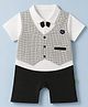 Mini Taurus Knit Half Sleeves  Checkered Party Romper With Bow & Text Patch- Dark Green