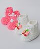 Love Crochet Art Lace & Flower Applique Booties Set - Pink & White
