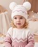 Babyhug Viscose Woollen Cap with Pom Pom and Bow Pearl Applique White - Diameter 19.5 cm