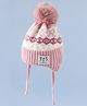 Babyhug Woollen Cap with Pom Pom & Ear with Bow Design Pink - Diameter 18.5 cm