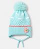 Babyhug Viscose Woollen Cap With Flower Applique in Blue - Diameter 15 cm