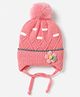 Babyhug Viscose Woollen Cap With Flower Applique in Pink - Diameter 15 cm