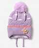 Babyhug Viscose Woollen Cap With Flower Applique in Purple - Diameter 15 cm