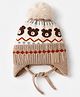 Babyhug Viscose Woollen Cap with Knot, Ear & Pom Pom and Bear Design Khaki - Diameter 20 cm