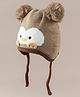 Babyhug Viscose Woollen Cap with Knot, Ear & Pom Pom and Penguin Print & Applique Tan - Diameter 21 cm