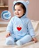 Mark & Mia Full Sleeves Winter Wear Romper With Bear Applique & Text Embroidery  - Light Blue