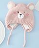 Babyhug Woollen Cap with Knot and Bear Face & Applique Pink - Diameter 17 cm