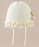 Babyhug Woollen Cap With Floral Applique & Frill Detailing Off White - Diameter 9 cm