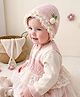 Babyhug Woollen Cap With Floral Applique & Frill Detailing Pink - Diameter 9 cm