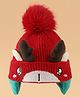 Babyhug Woollen Cap with Pom Pom & Reindeer Applique in Red - Diameter 17.5 cm