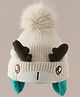 Babyhug Woollen Cap with Pom Pom & Reindeer Applique in Off White - Diameter 17.5 cm