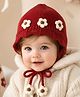 Babyhug Woollen Cap with Knot & Floral Applique Red - Diameter 22.5 cm