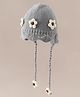 Babyhug Woollen Cap with Knot & Floral Applique Grey - Diameter 22.5 cm