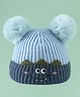 Babyhug Woollen Pom Pom Cap With Cartoon Design Blue - Diameter 9 cm