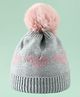 Pine kids Woollen Cap with Pom Pom & Heart Applique in Pink - Diameter 14.5 cm