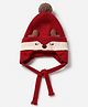 Babyhug Woollen Horn Designed Cap featuring Reindeer Antler Details and Pom-Pom Cap Red - Diameter 10.5 cm