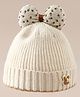 Babyhug Woollen Cap with Bow Applique in Off White - Diameter 16.5 cm